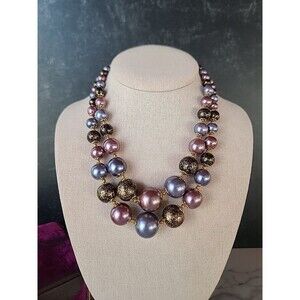 Japan Multicolored Beaded Necklace Gold Tone Clasp Vintage